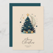 Kerstboom sterren de maan feestdagenkaart (Voorkant / Achterkant)