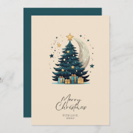 Kerstboom sterren de maan feestdagenkaart