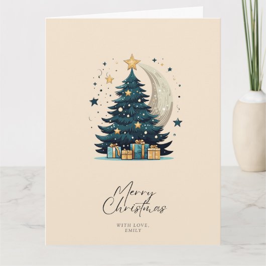 Kerstboom sterren de maan kaart (Voorkant)