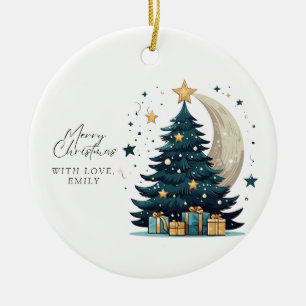 Kerstboom sterren de maan keramisch ornament