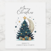 Kerstboom sterren de maan wijn etiket (Enkel label)