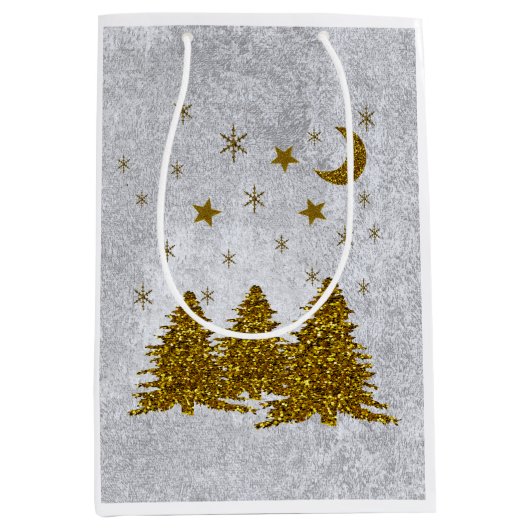 Kerstboom, sterren en maan medium cadeauzakje (Voorkant)