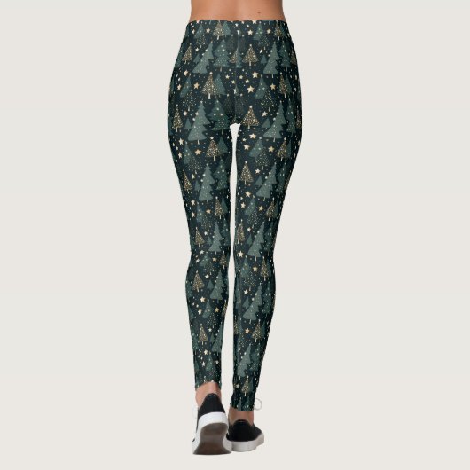 Kerstboom Sterren Goud Groen Patroon Decor Leggings (Achterkant)