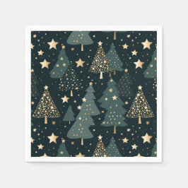 Kerstboom Sterren Goud Groen Patroon Decor Servet