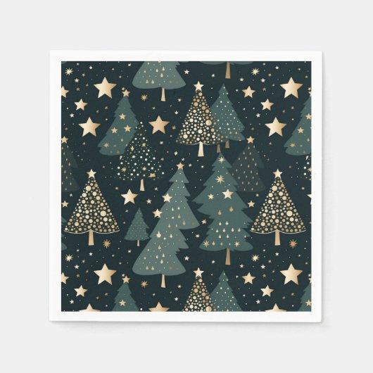 Kerstboom Sterren Goud Groen Patroon Decor Servet (Voorkant)