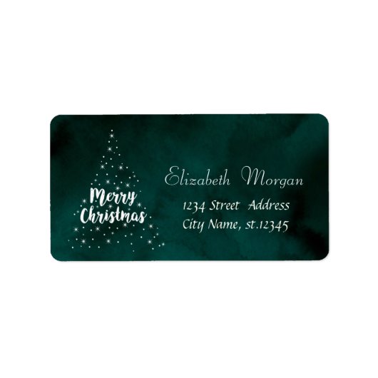 Kerstboom, sterren, groen etiket (Voorkant)