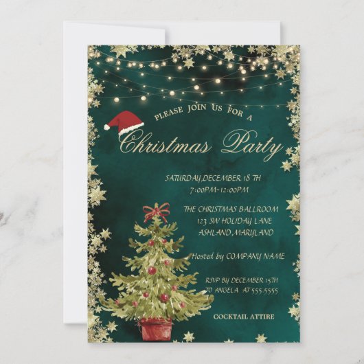 Kerstboom, sterren Groene Kerstmis Bedrijf Partij Kaart (Voorkant)