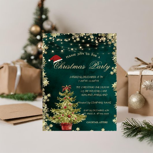 Kerstboom, sterren Groene Kerstmis Bedrijf Partij Kaart