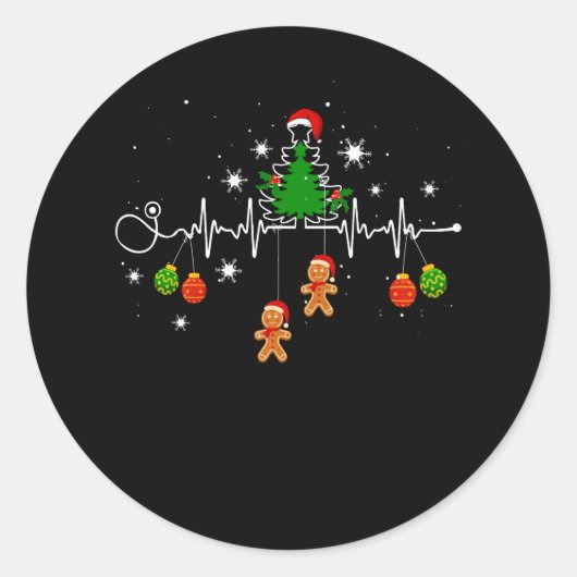 Kerstboom Stethoscoop Hartslag Gingerbread O Ronde Sticker (Voorkant)