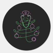 Kerstboom Stethoscoop Verpleegster Kerstmis Ronde Sticker (Voorkant)