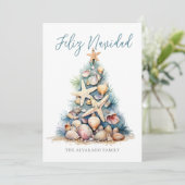 Kerstboom strand Feliz Navidad Feestdagenkaart (Staand voorkant)