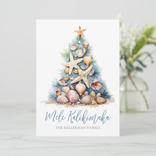 Kerstboom Strand Mele Kalikimaka Feestdagenkaart (Staand voorkant)