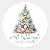 Kerstboom Strand Mele Kalikimaka Ronde Sticker (Voorkant)