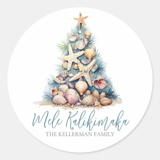 Kerstboom Strand Mele Kalikimaka Ronde Sticker (Voorkant)