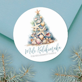 Kerstboom Strand Mele Kalikimaka Ronde Sticker