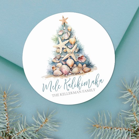 Kerstboom Strand Mele Kalikimaka Ronde Sticker