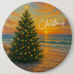 Kerstboom strand met nautisch thema ronde button 6,0 cm
