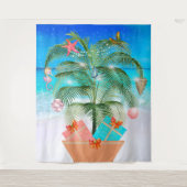 Kerstboom Strand Oceaan Decoratie Decor Wandkleed (Voorkant)