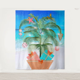 Kerstboom Strand Oceaan Decoratie Decor   Wandkleed