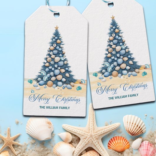 Kerstboom Strand Prettig Kerstfeest Cadeaulabel
