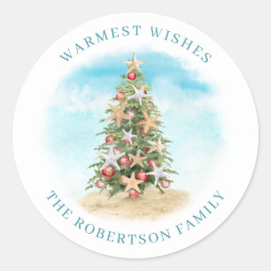 Kerstboom Strand Zeester Ronde Sticker