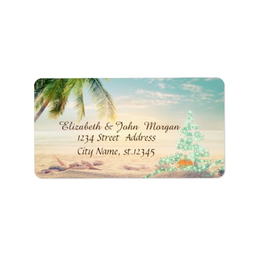 Kerstboom, Strand, Zeester, Zeester Vakantie Etiket (Voorkant)