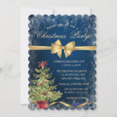 Kerstboom, Strik, Blauwe Zakelijke Uitnodiging voo (Voorkant)