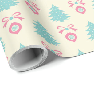 Kerstboom, Strik & Kerstbal Patroon Pastelkleuren Cadeaupapier
