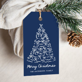 Kerstboom Strikken Navy Kerstmis Cadeaulabel