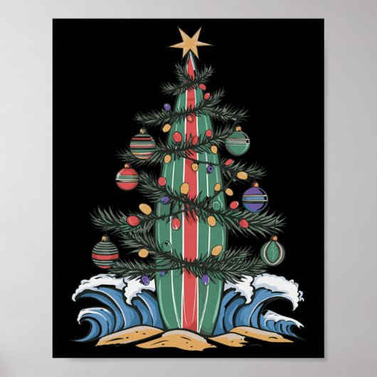 Kerstboom Surfplank _1  Poster (Voorkant)