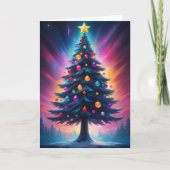 Kerstboom Synthwave Aurora Borealis Feestdagen Kaart (Voorkant)