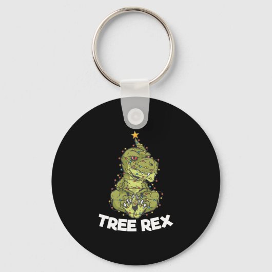 Kerstboom T-Rex Xmas Lights Pun Gift Sleutelhanger (Voorkant)