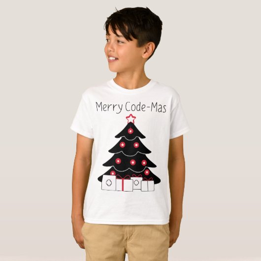 Kerstboom T-Shirt met Merry Code-mas voor Coder (Voorkant volledig)