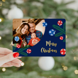 Kerstboom tak met sneeuwvlok decoraties folie feestdagenkaart