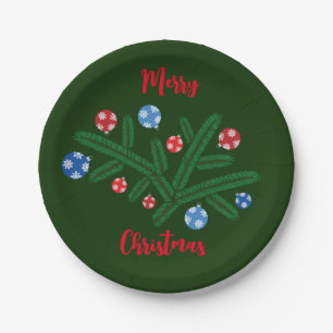 Kerstboom tak met sneeuwvlok decoraties papieren bordje