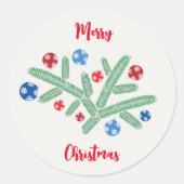 Kerstboom tak met sneeuwvlok decoraties ronde sticker (Voorkant)