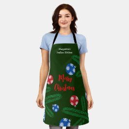 Kerstboom tak met sneeuwvlok decoraties schort