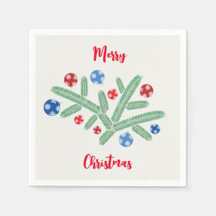 Kerstboom tak met sneeuwvlok decoraties servet