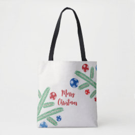 Kerstboom tak met sneeuwvlok decoraties tote bag