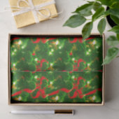 Kerstboom takken en rode linten tissuepapier (Geschenk)