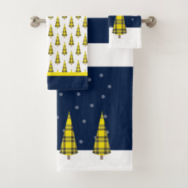 Kerstboom Tartan Patroon op Blauw Geel Wit Bad Handdoek