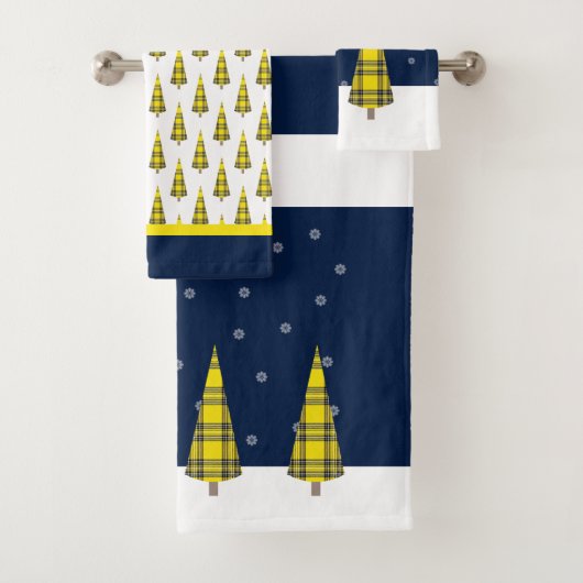 Kerstboom Tartan Patroon op Blauw Geel Wit Bad Handdoek (Insitu)