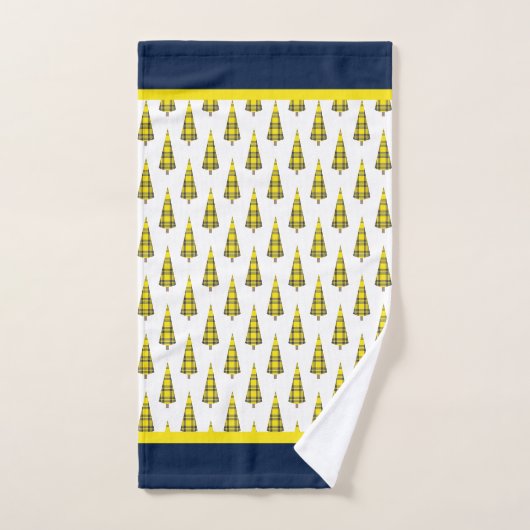 Kerstboom Tartan Patroon op Blauw Geel Wit Bad Handdoek (Handdoek)
