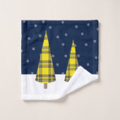 Kerstboom Tartan Patroon op Blauw Geel Wit Bad Handdoek (Wasdoekje)