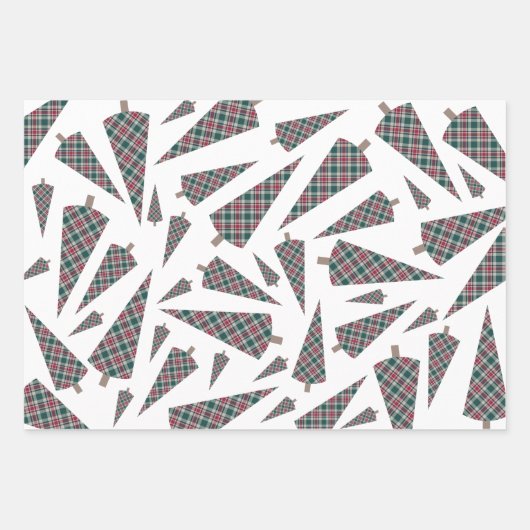 Kerstboom Tartan Patroon op Wit Inpakpapier Vel (Voorkant 3)