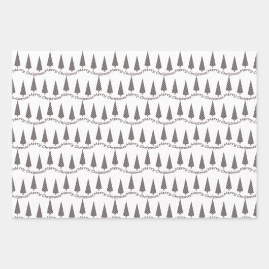 Kerstboom Tartan Patroon op Wit Inpakpapier Vel (Voorkant)