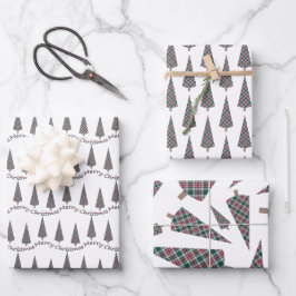 Kerstboom Tartan Patroon op Wit Inpakpapier Vel