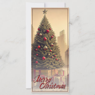 Kerstboom te midden van puinhopen Prettig Kerstfee