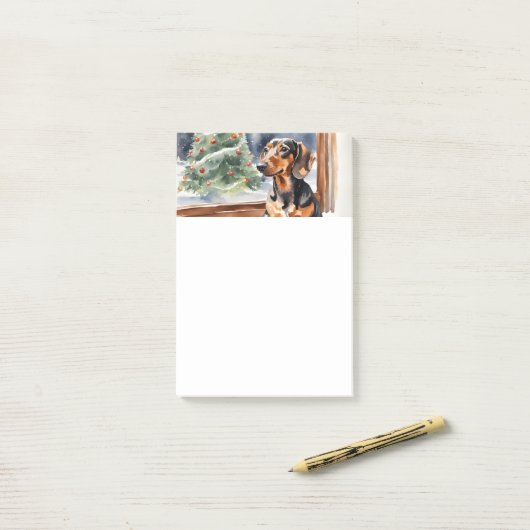 Kerstboom Teckel Sausage Dog Waterverf Post-it® Notes (Op bureau)