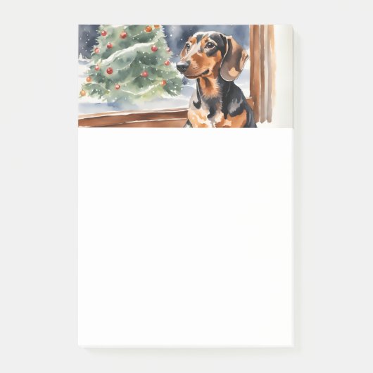Kerstboom Teckel Sausage Dog Waterverf Post-it® Notes (Voorkant)